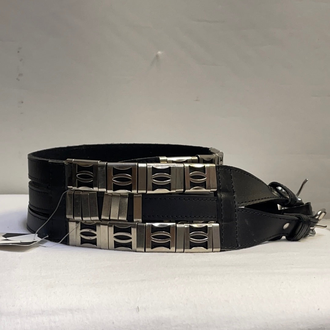 Black 100% Leather with Metal Detailing Belt