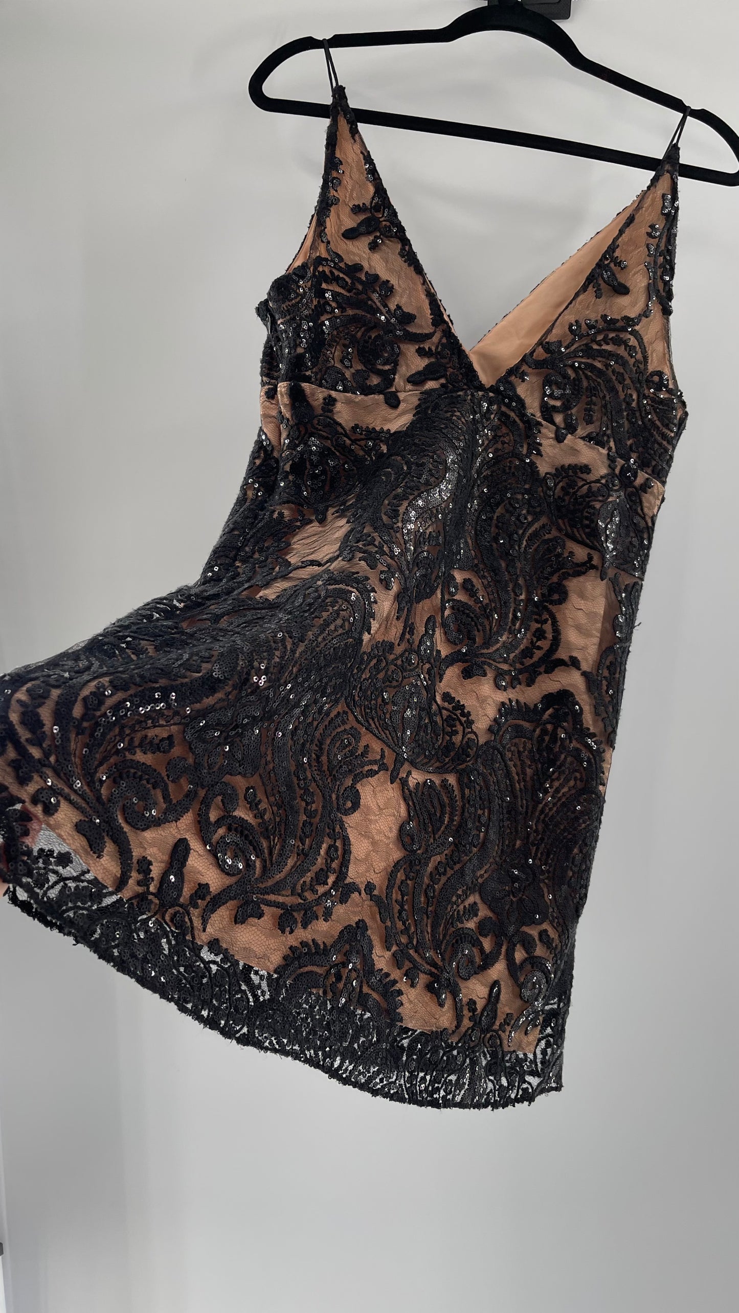 Free People Night Shimmers Nude Dress with Black Sequin Lace (8)