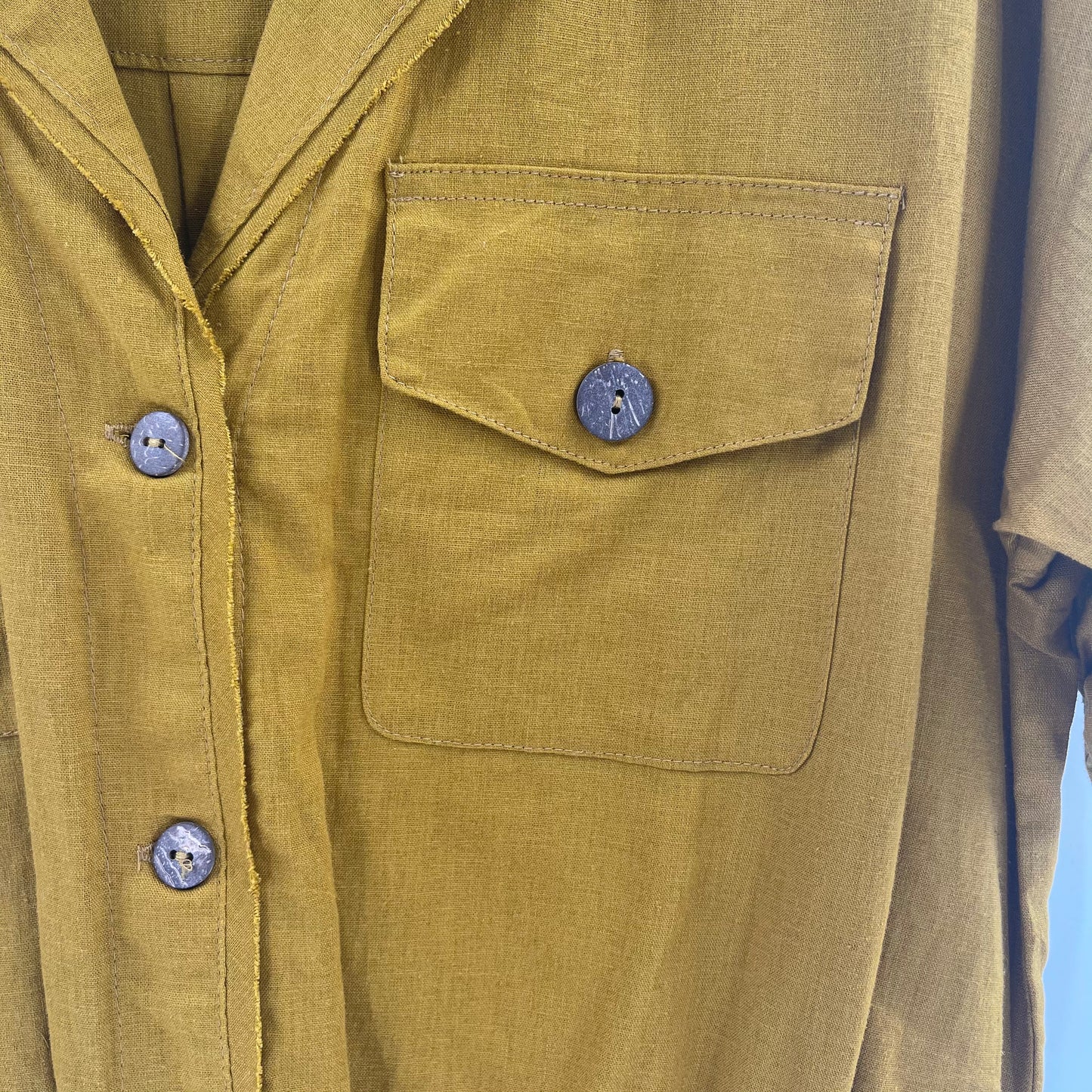 Intimately Free People Short Sleeve Mustard Yellow Bodysuit With Pockets and Wooden Buttons  (Size XS)