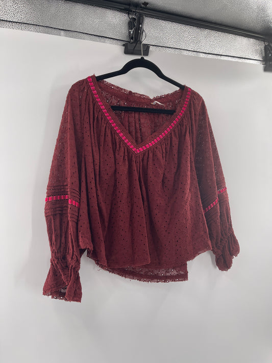 Free People Burgundy Eyelet Blouse (S)