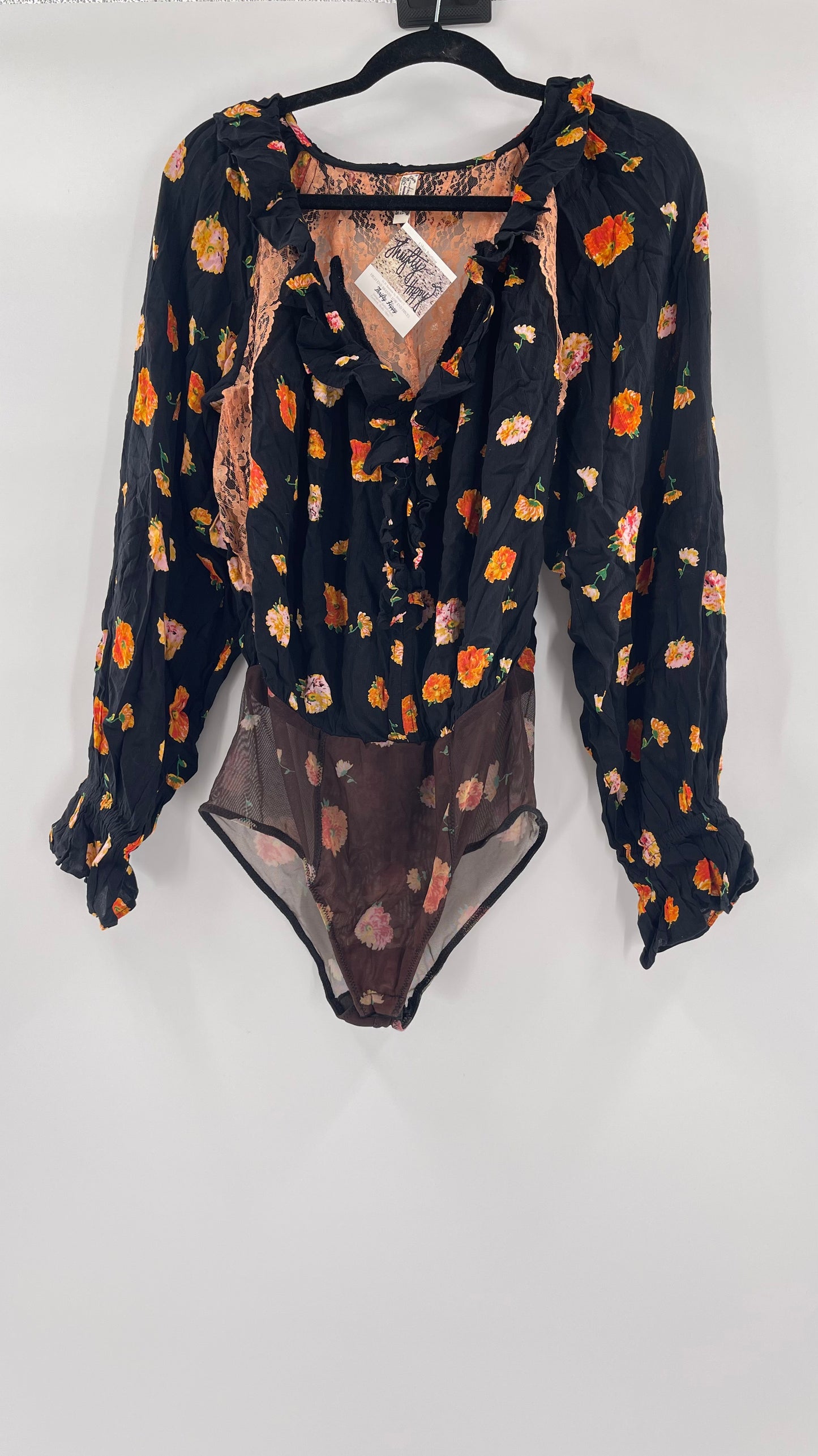 Intimately Free People Orange Floral Bodysuit (Small)