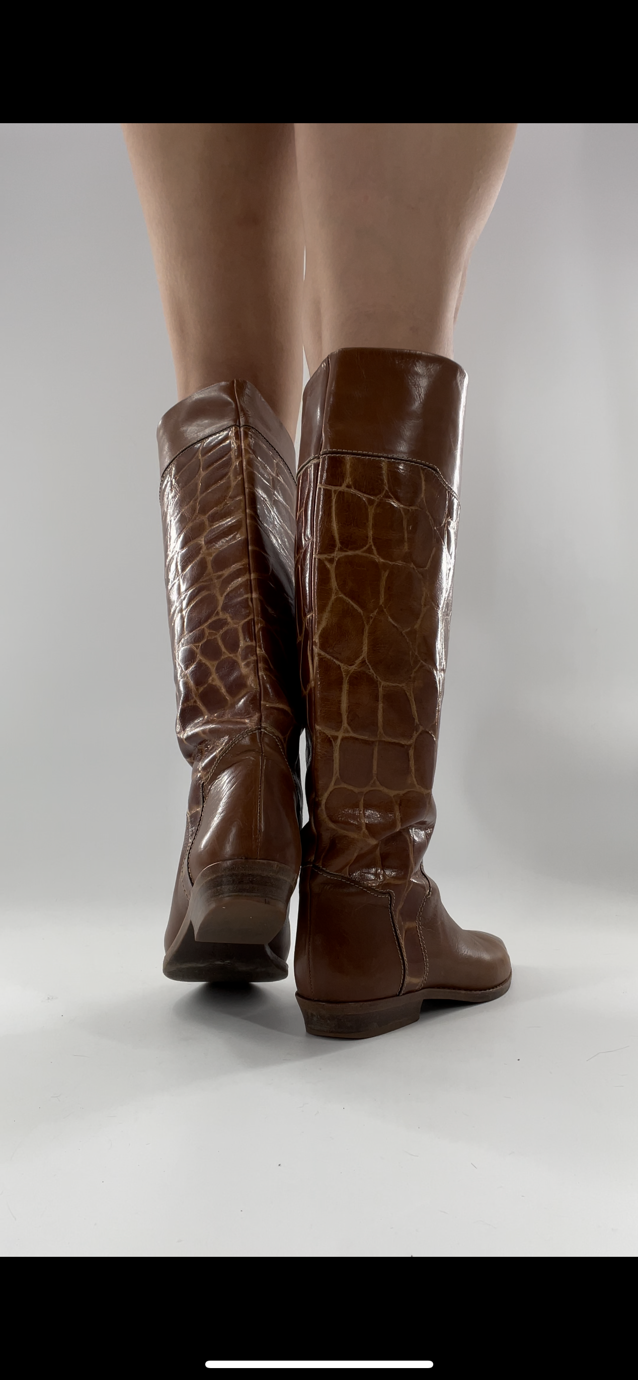 Joan & David Brown Leather Cowboy Snake Print Boots