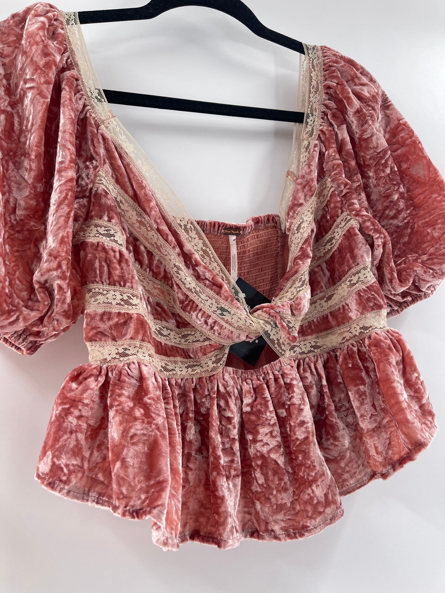 Free People Yours Truly Pink Crushed Velvet Crop (Small)