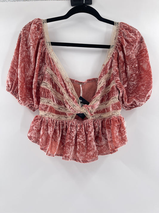 Free People Yours Truly Pink Crushed Velvet Crop (Small)