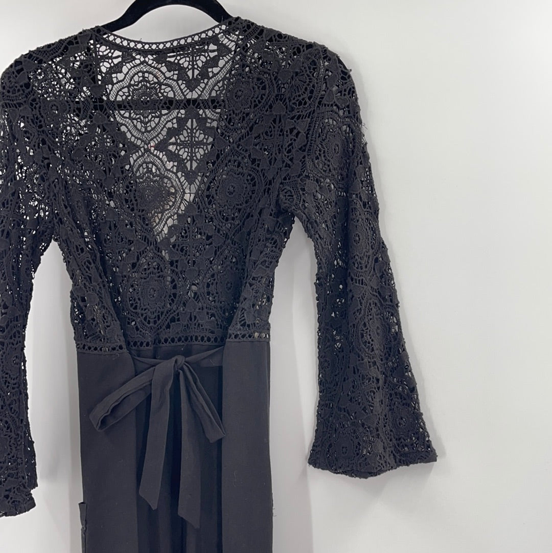 Free People Black Linen + Lace Dress (XS)