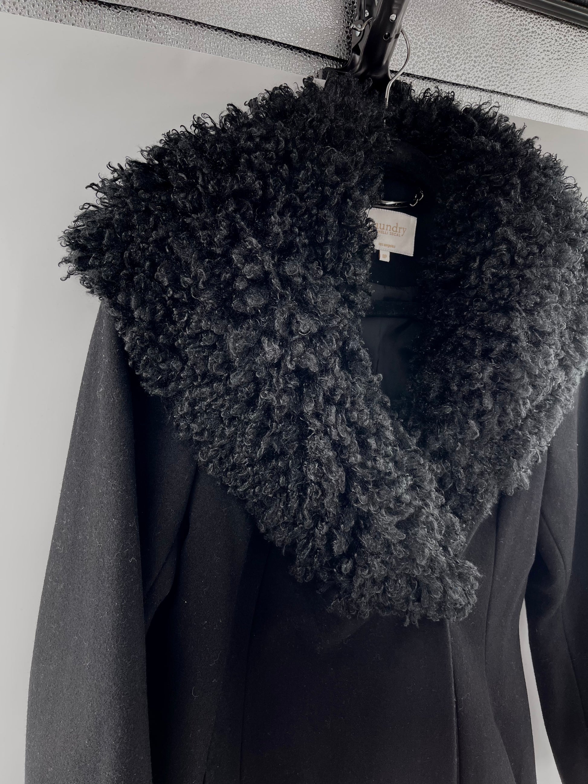 Laundry By Shelli Segal Black Wool Coat With Faux Fur Trimming