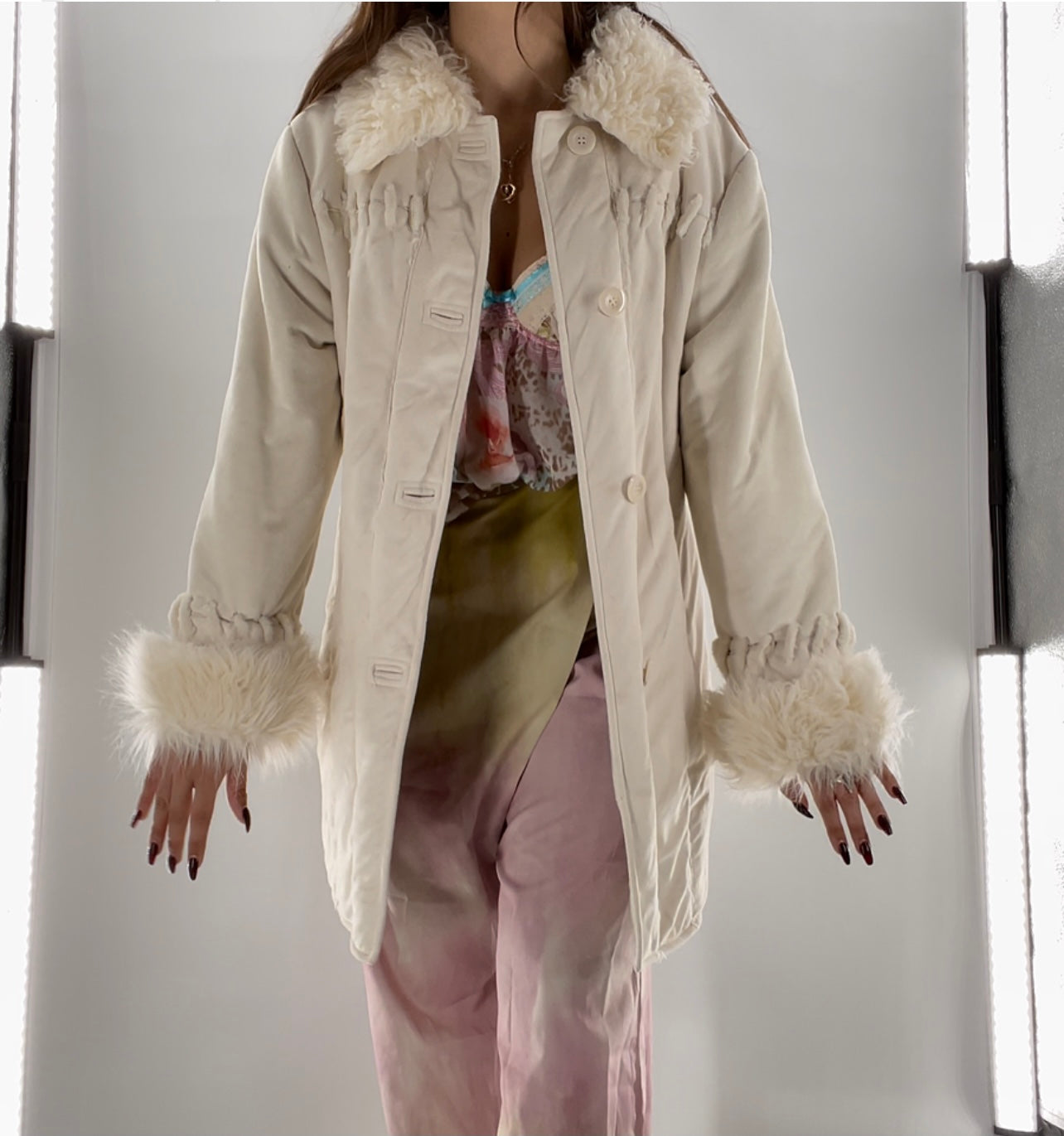 Vintage Cream Faux Fur Coat (Small)