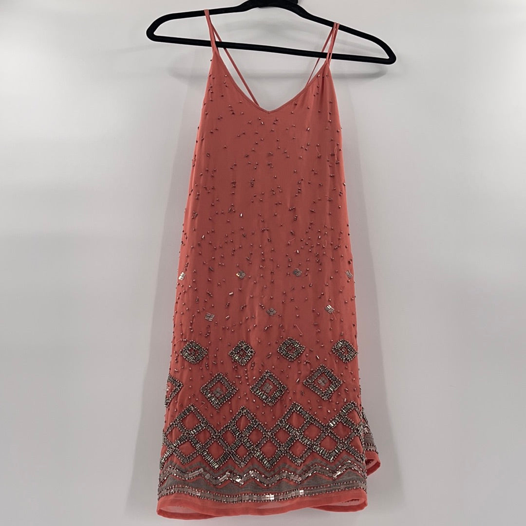 White House Black Market - Salmon Beaded Mini Dress (Extra Small)