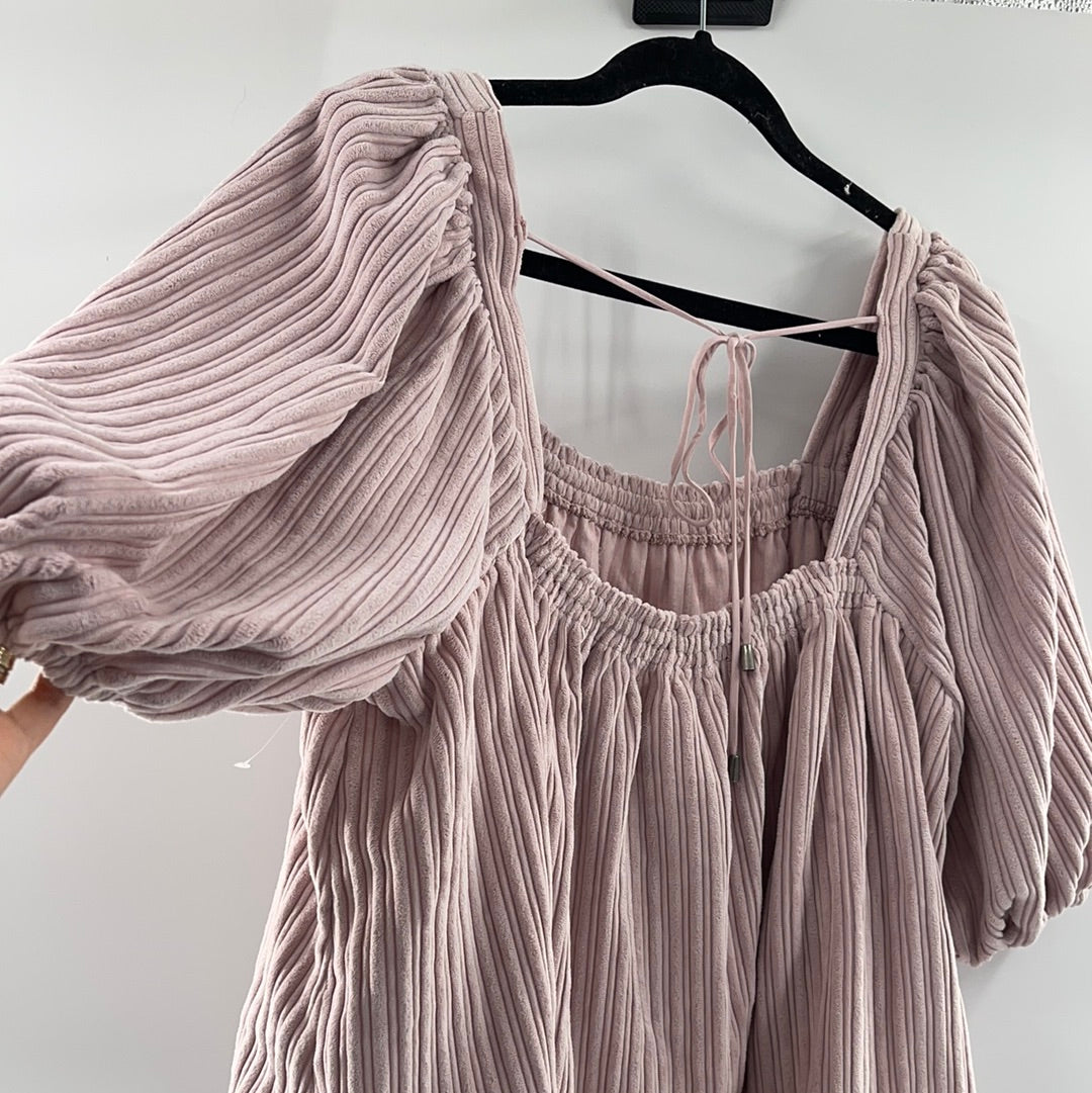 Free People  Dust Pink Corduroy Ballon Sleeve Top (Size M)