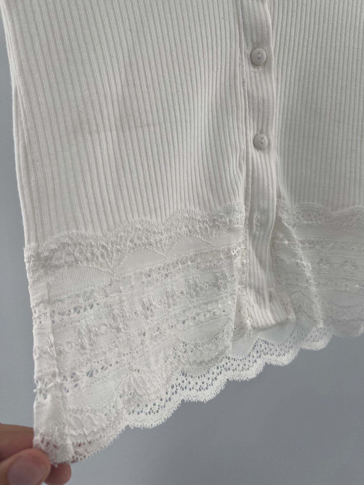 White Ribbed Short Sleeve with Lace (XS)