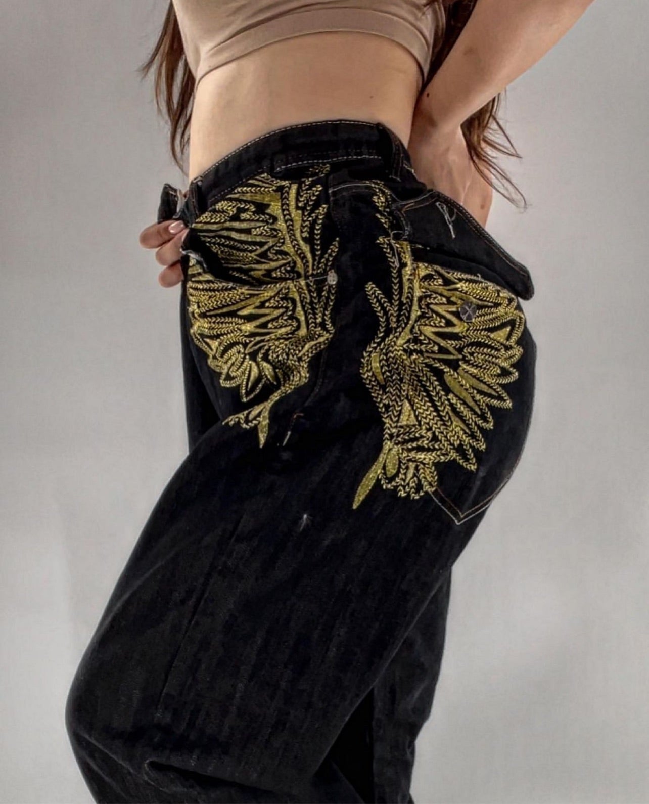 Vintage Raw Blue Embroidered Jeans