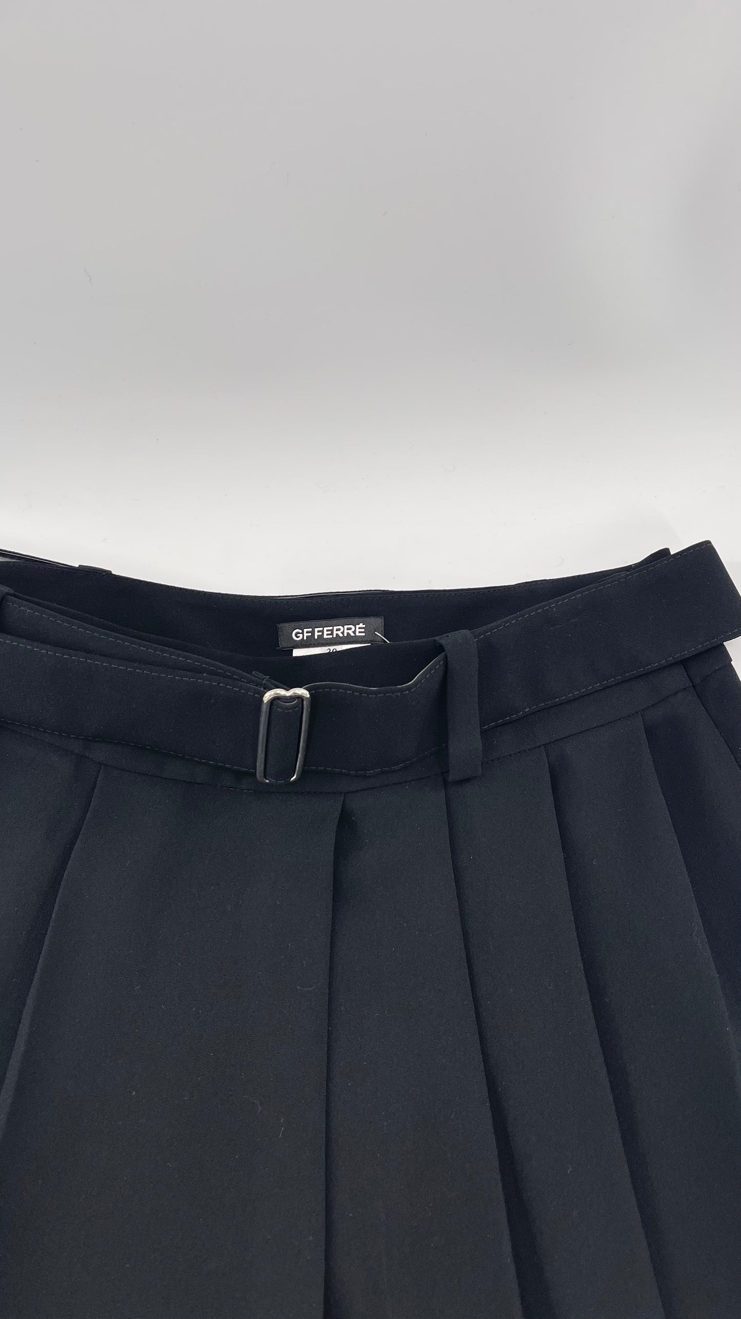 GF FERRE Gianfranco Ferre Black Pleated + Belted Mini Skirt (30/44)