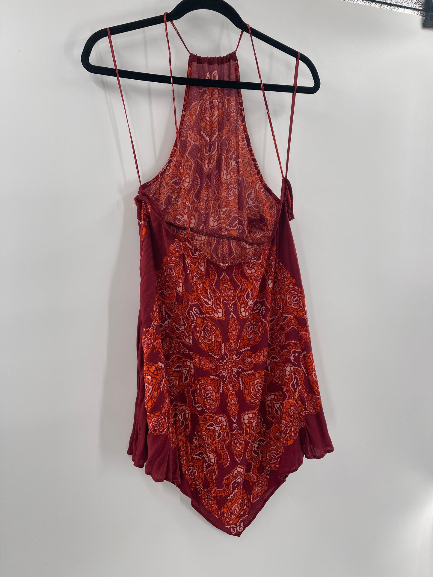 Free People Intimately Floral Red Sleeveless Spaghetti Straps Backless Mini Dress (Size L)