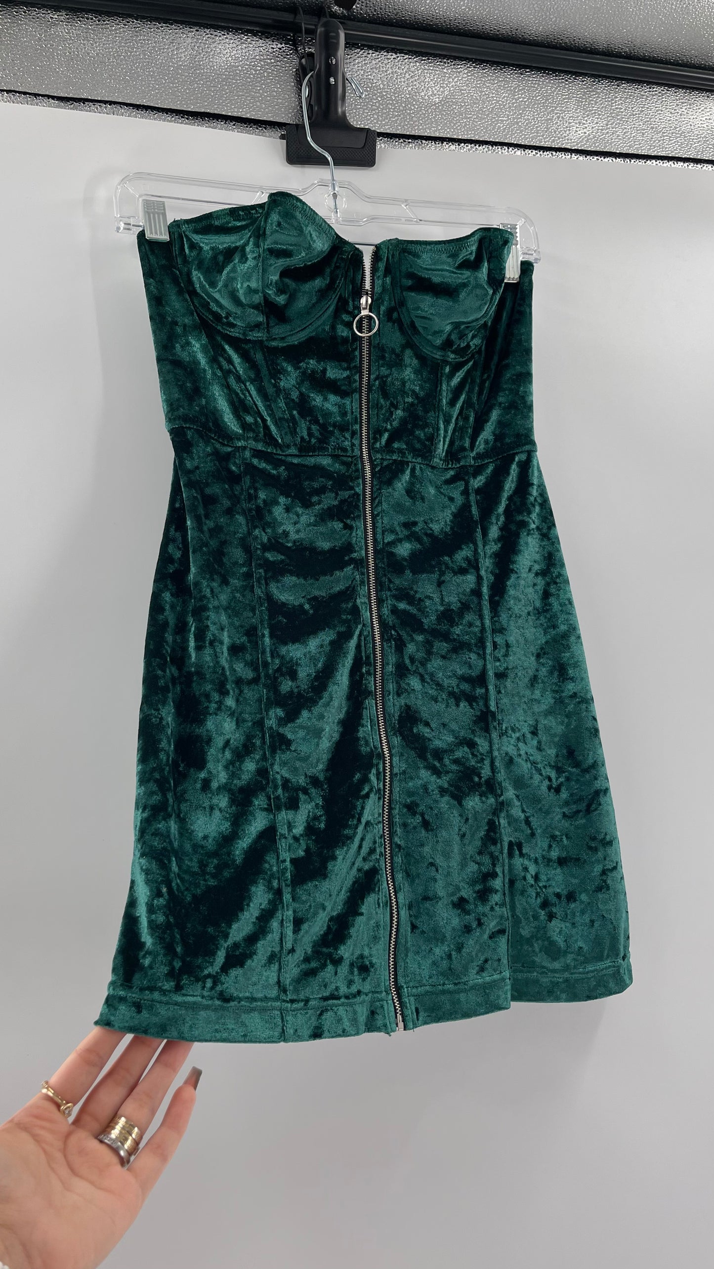 Emerald Green Urban Outfitters Zip Front Corset Dress (Small)