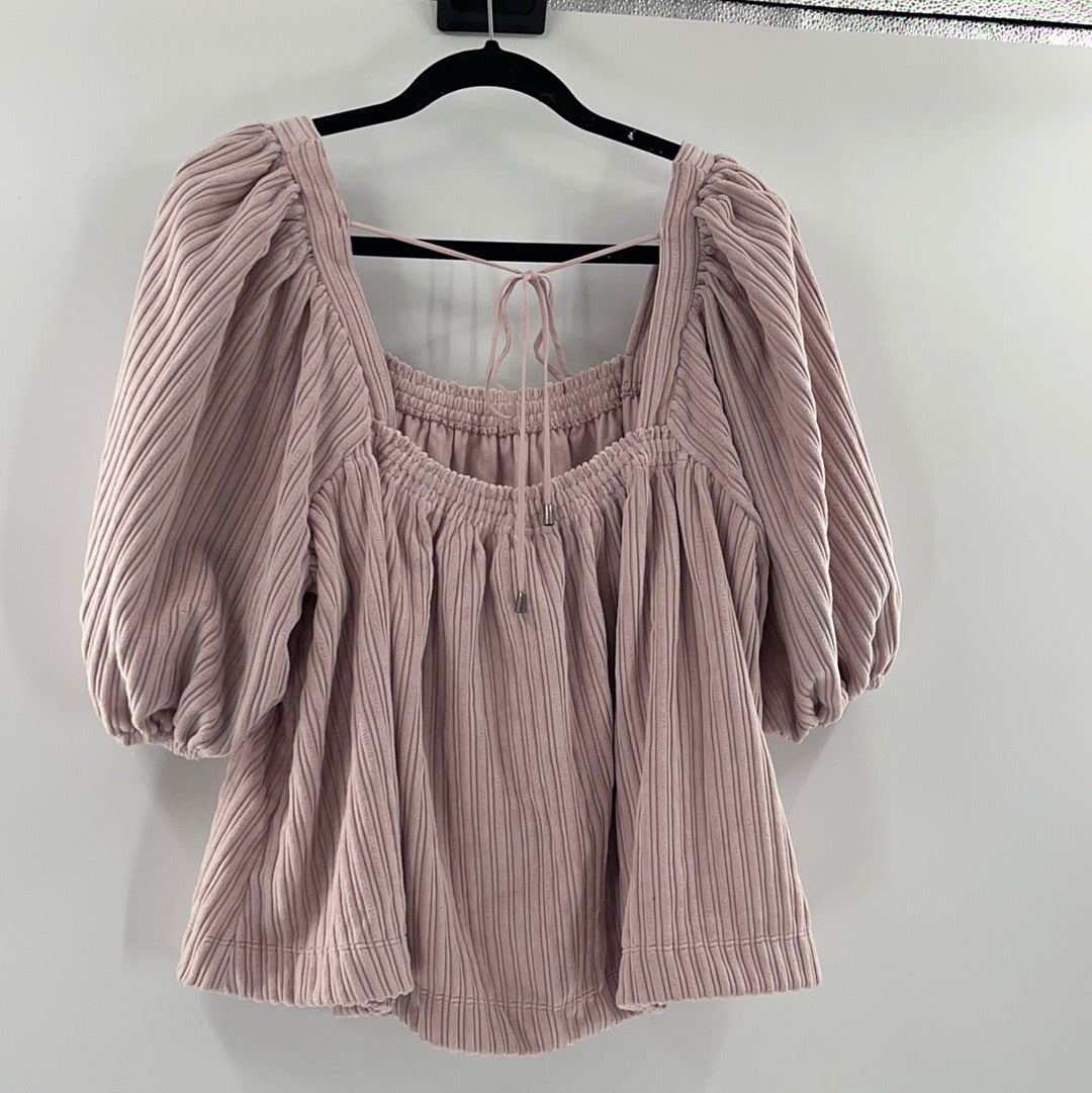 Free People  Dust Pink Corduroy Ballon Sleeve Top (Size M)