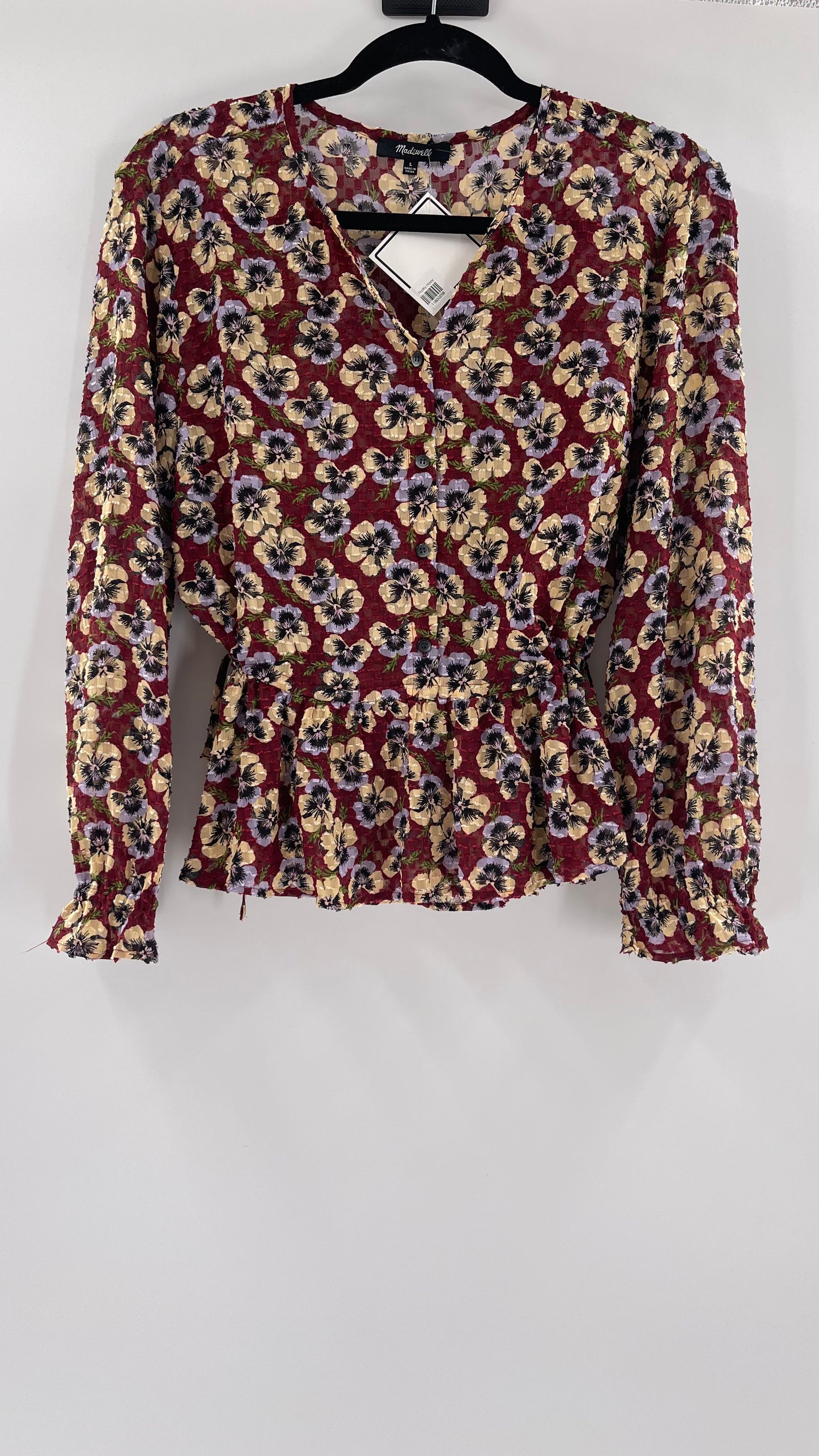 Madewell Burgundy Floral Blouse (Large)