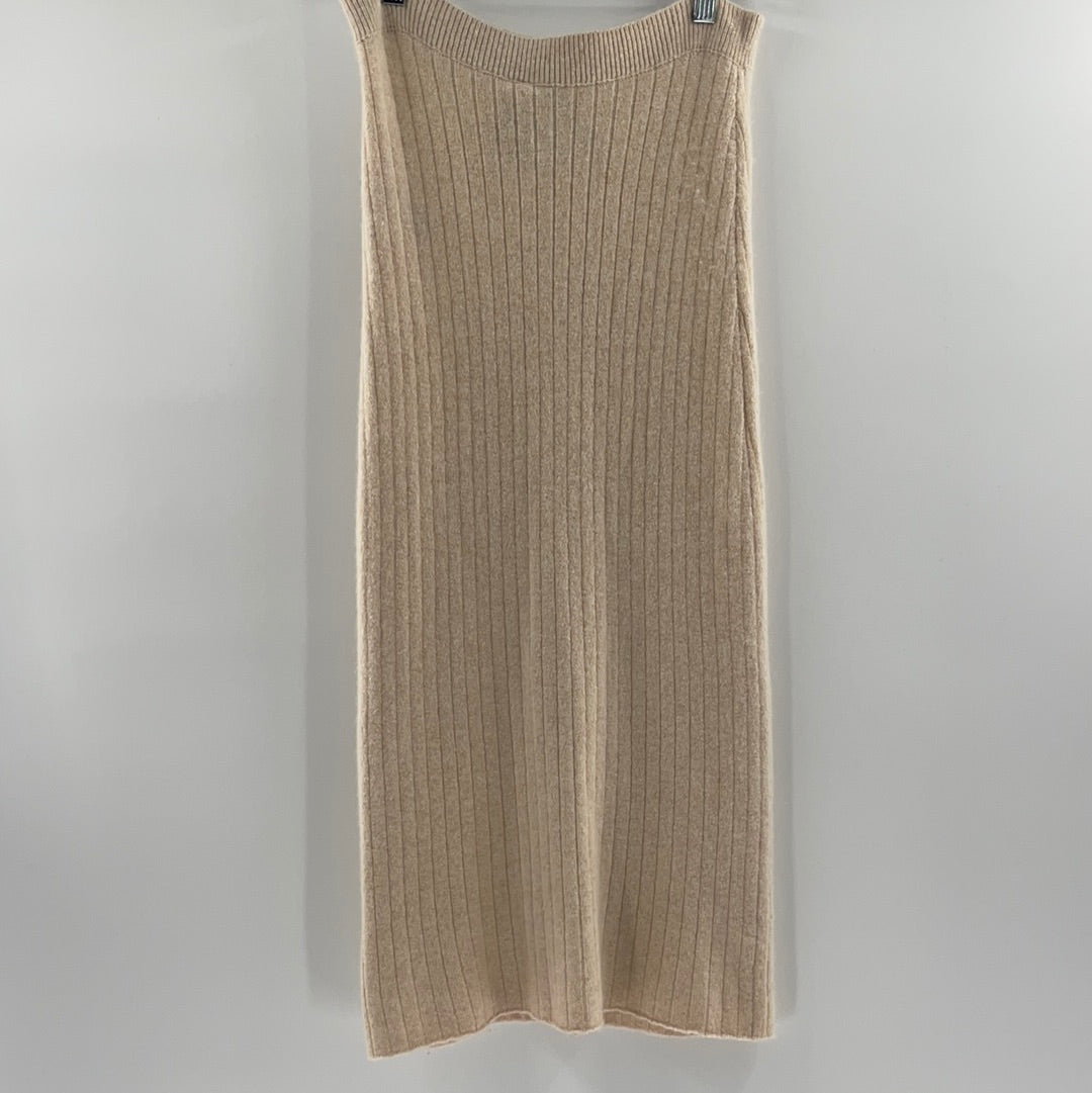 Free People - Soft 92% Cashmere Knit Beige Ribbed Vented Skirt (Size Medium)