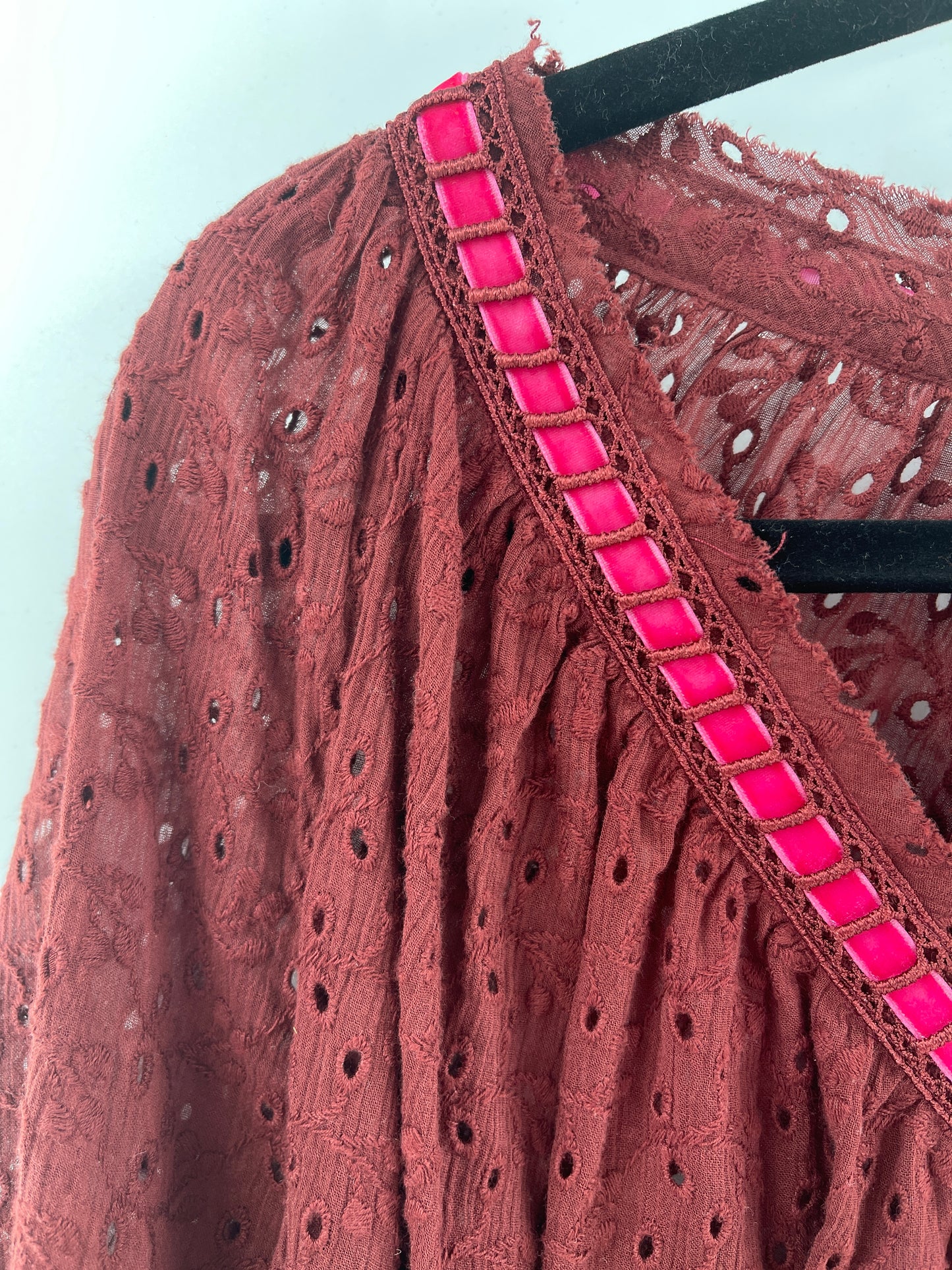 Free People Burgundy Eyelet Blouse (S)