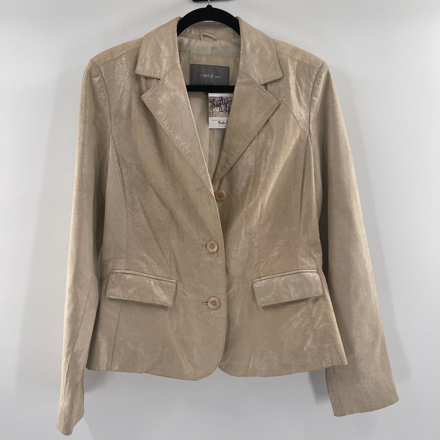 Apt.9 Metallic Cream Long Sleeve Blazer, 3 Cream Buttons and 2 Front Pockets (Size L)