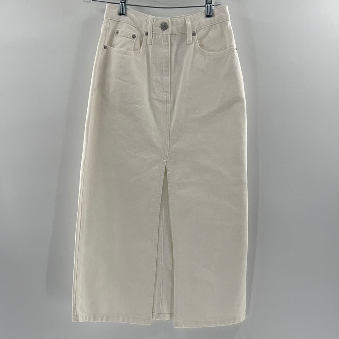 Skirt BDG White Denim Mid Calf Lenght Front Slit(Size XS)