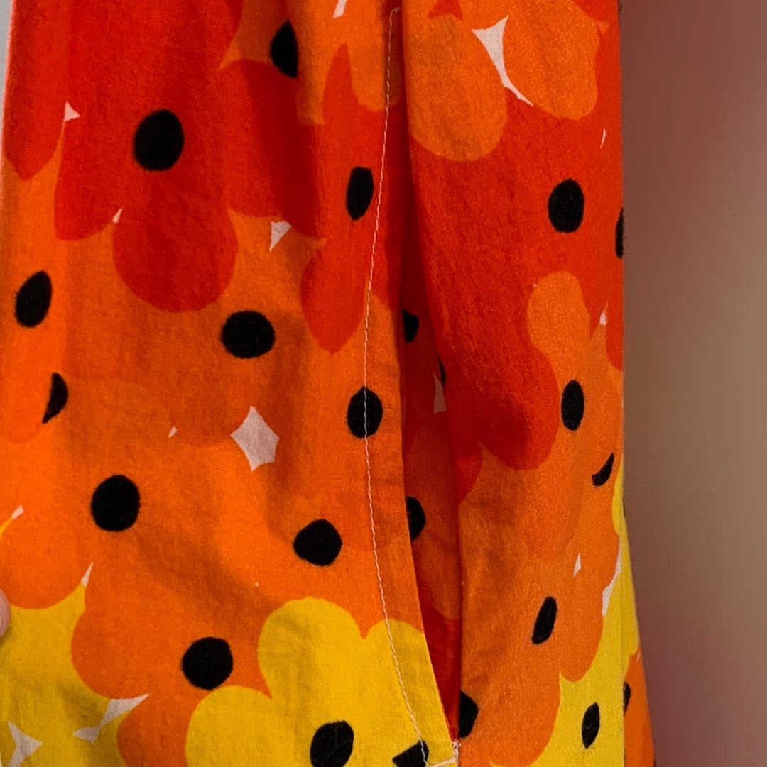 Urban Outfitters Flowered Yellow And Orange Print With Black Polka Dots Bubble Sleeves (Size XS)