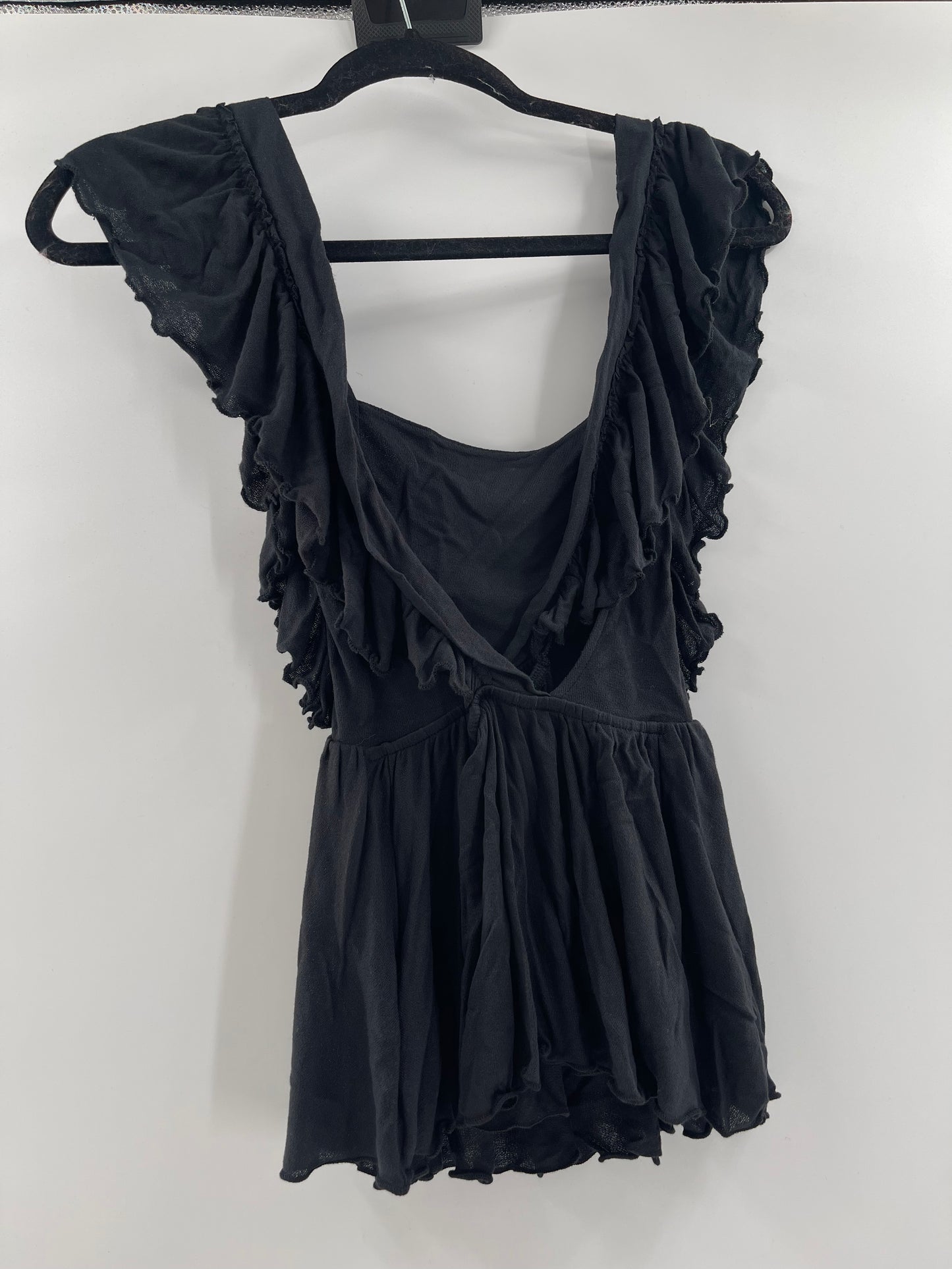 Urban Outfitters Black Ruffle Bodice + Strap Tank (XS)