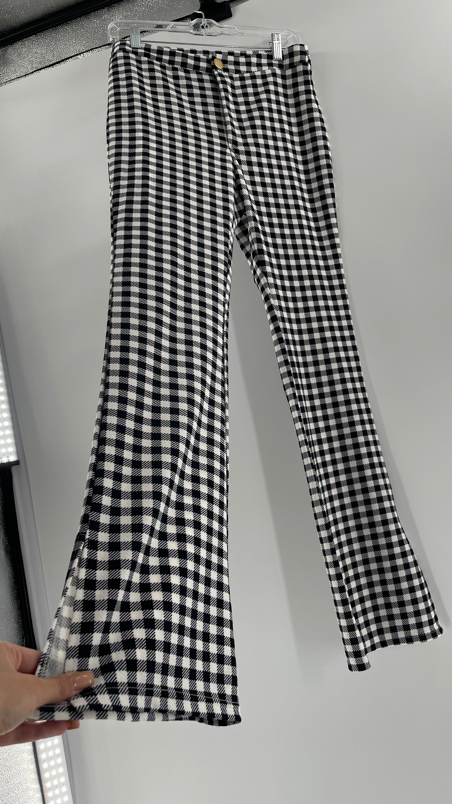 High Waisted Checkerboard Flare Pants (Small)