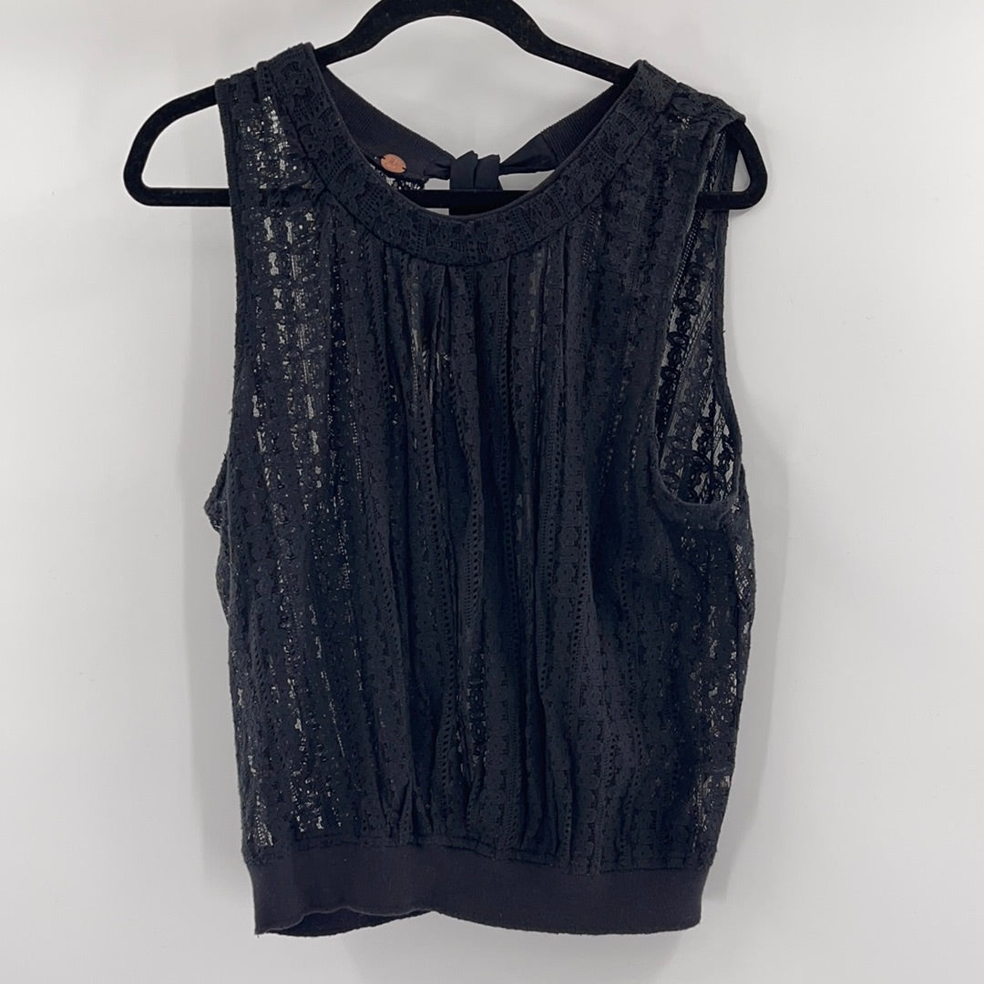 Free People Black Lace Open Back Tank (L)