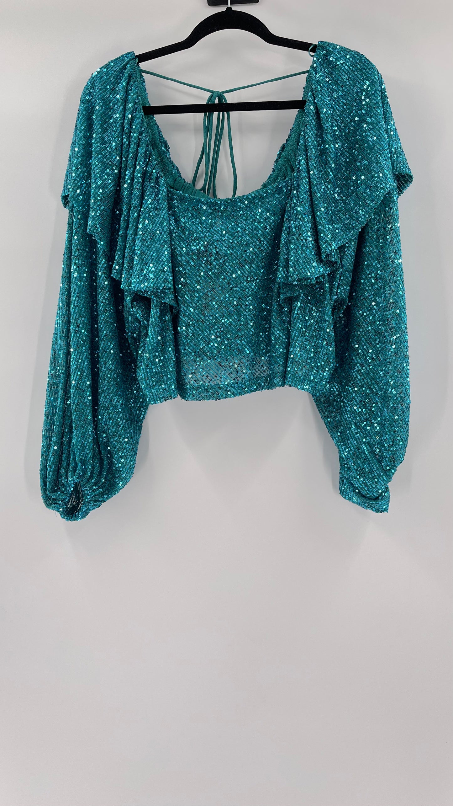 Free People Blue Sequin Long Sleeve (XS)