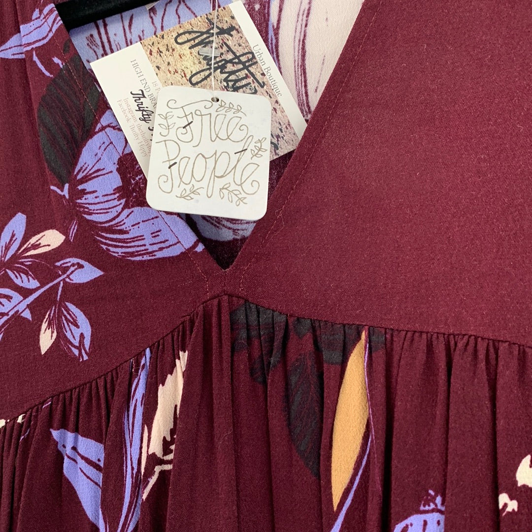 Free People Burgundy Floral Dress (XS)