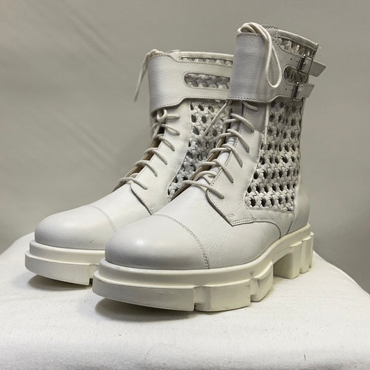 Free People White Lace Up Boots