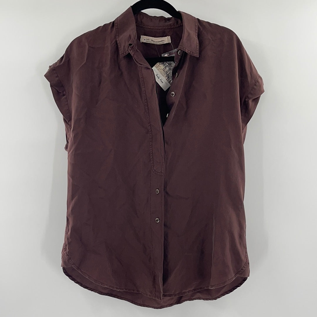 Free People 100% Silk Brown Button Up (XS)