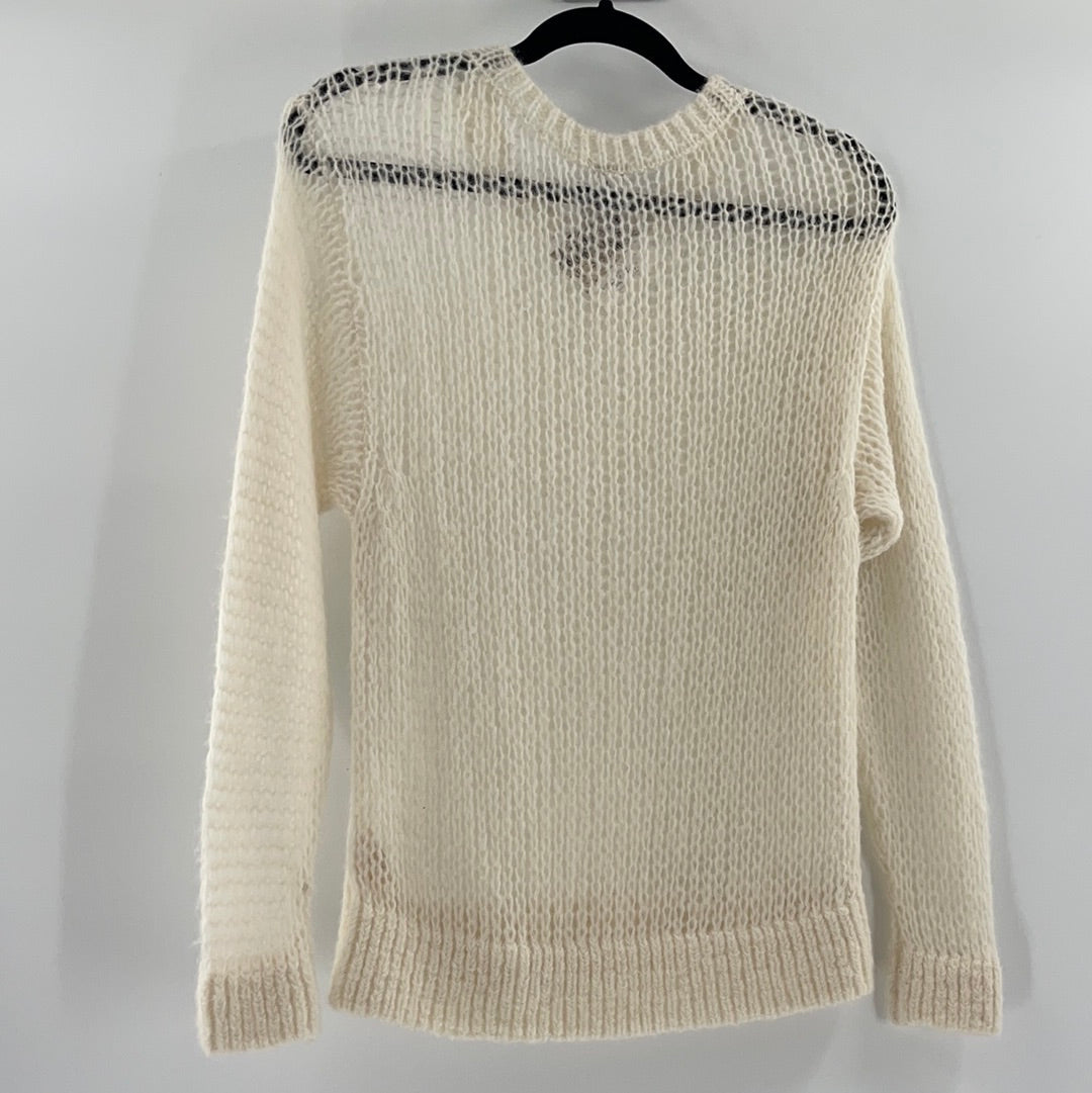 Free People Sheer Knit Off White Sweater (Size Small)