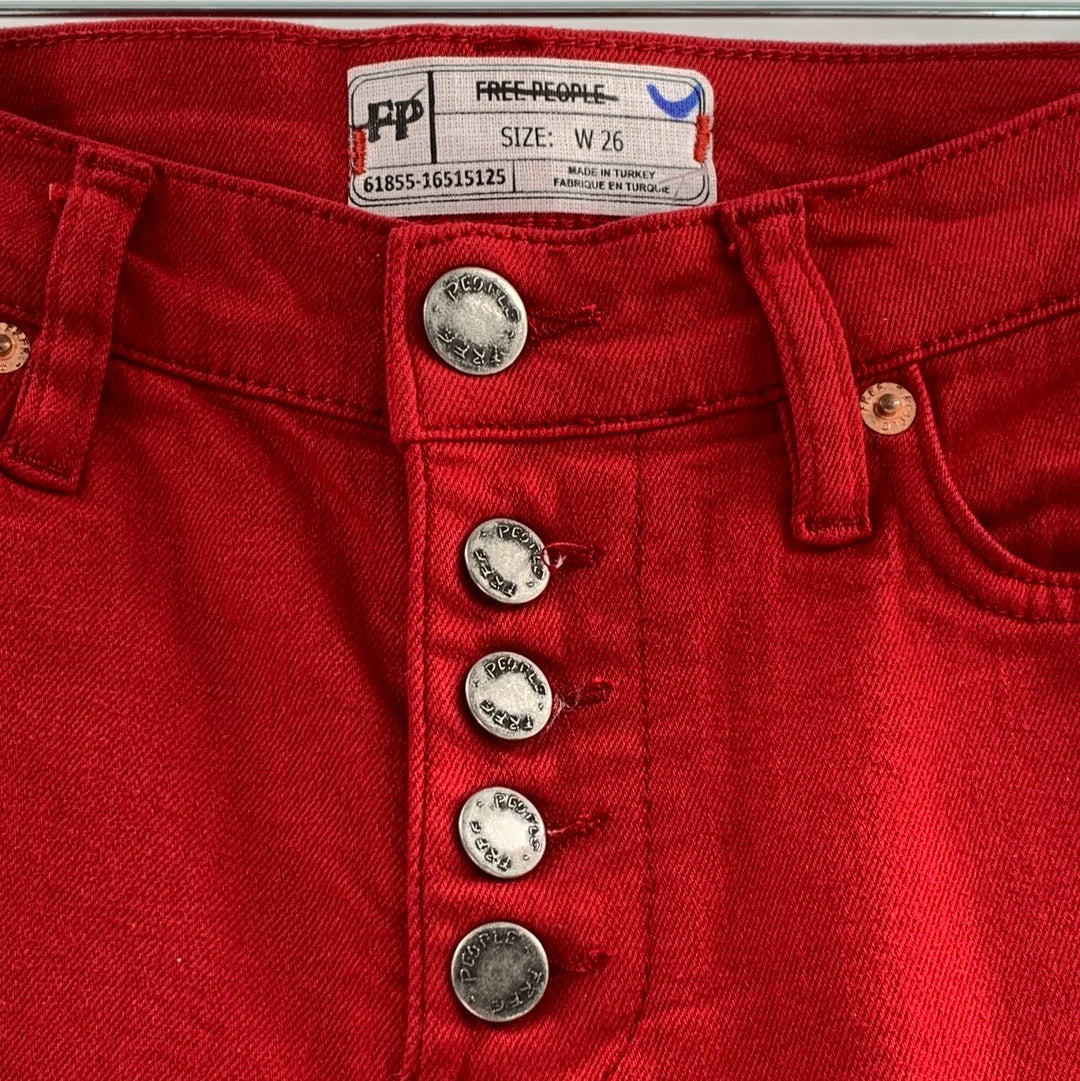 Free People Red Skinny Jeans (Size W 26)