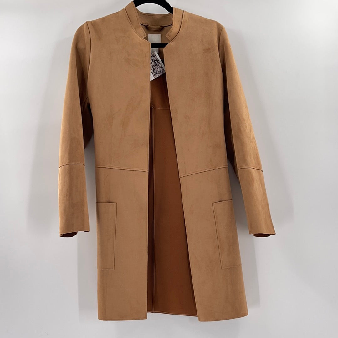 H&M Faux Suede Tan Coat 2 Front Pockets (Size 6)