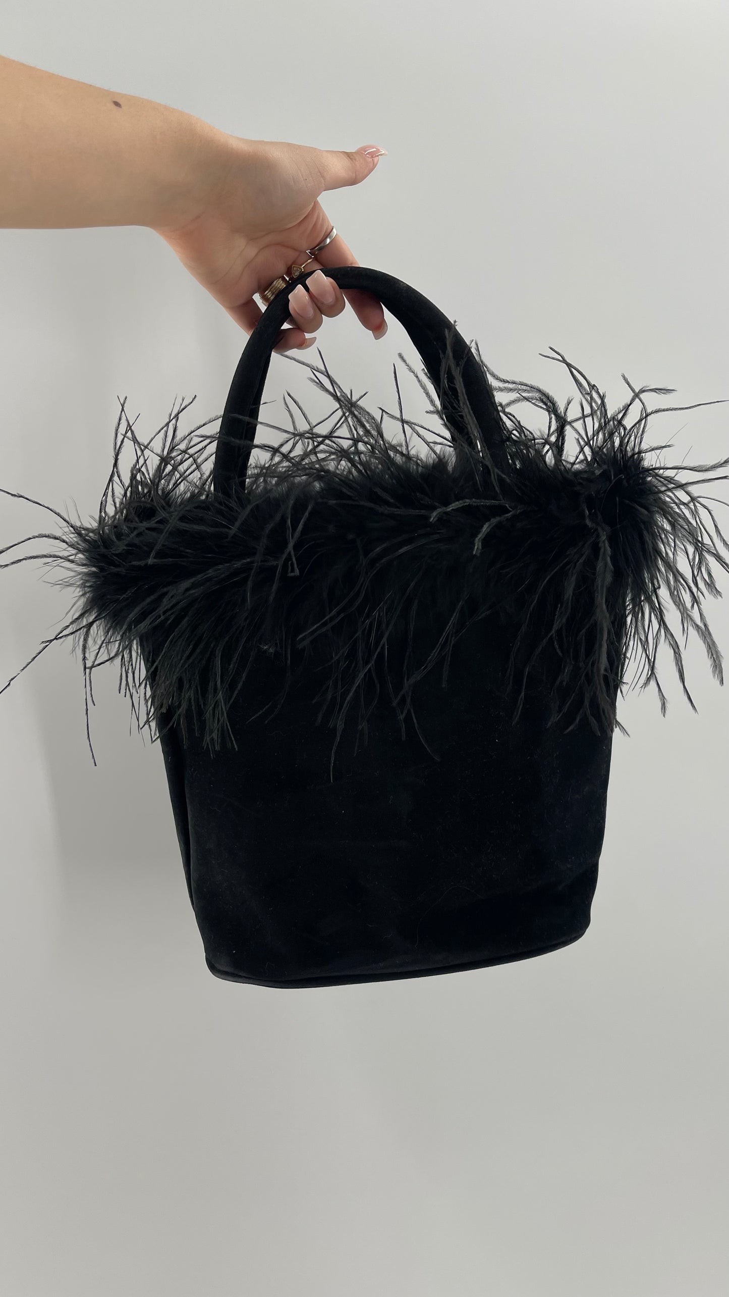 Vintage 1990s Black Ostrich Feather Bag