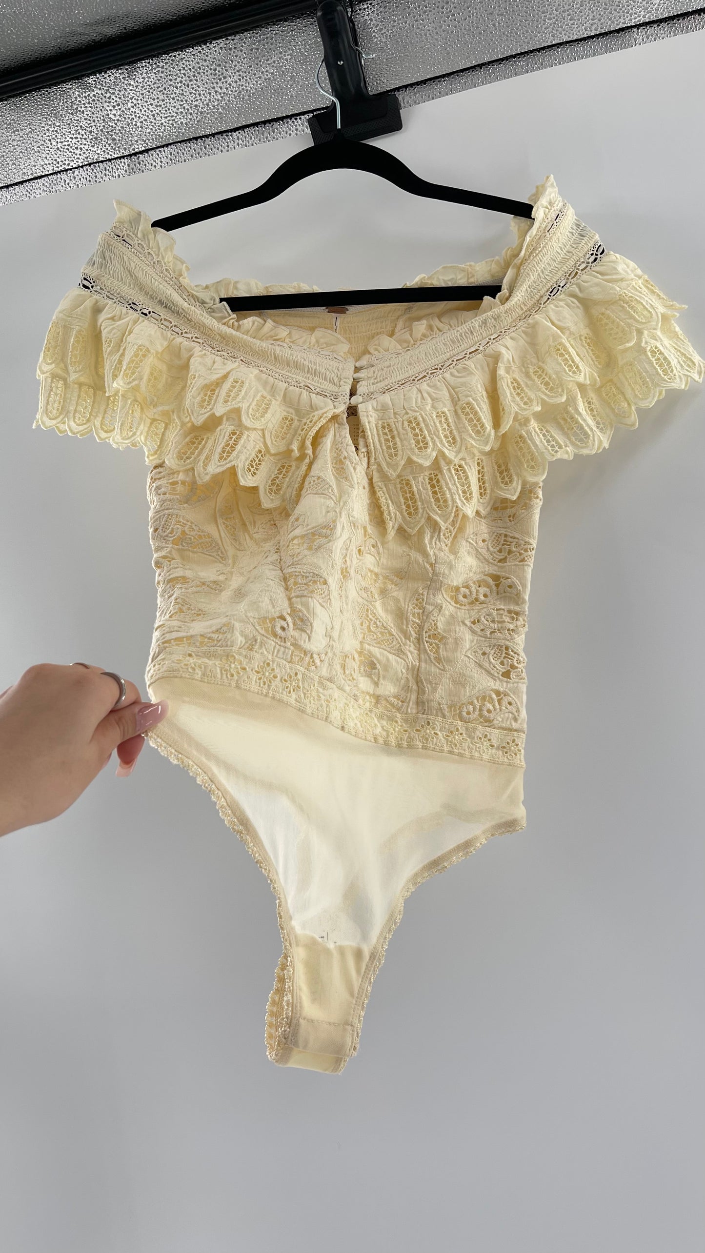 Intimately Free People Light Yellow Lace Bodysuit (XS)