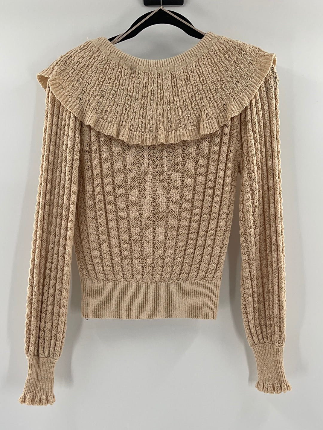 Free People Crazy In Love Ruffle Sweater  Beige (Size: Small)