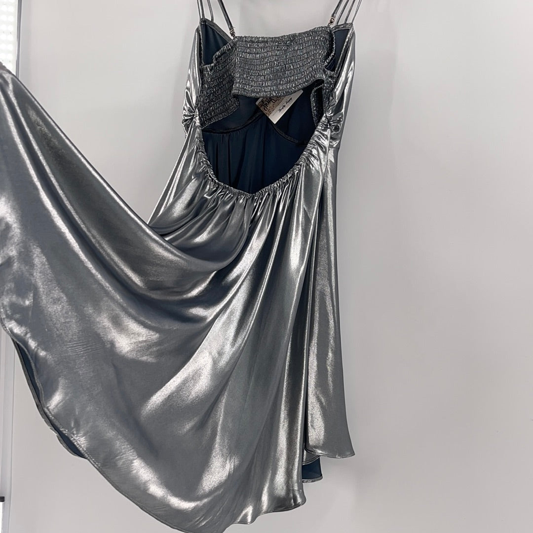 Free People Silver Molten Metal Mini Dress (XS)
