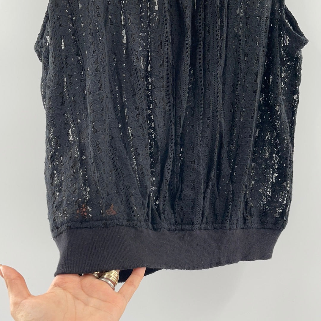 Free People Black Lace Open Back Tank (L)