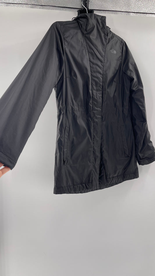 The North Face Black Nylon Front Zipper Hooded Coat - Size S