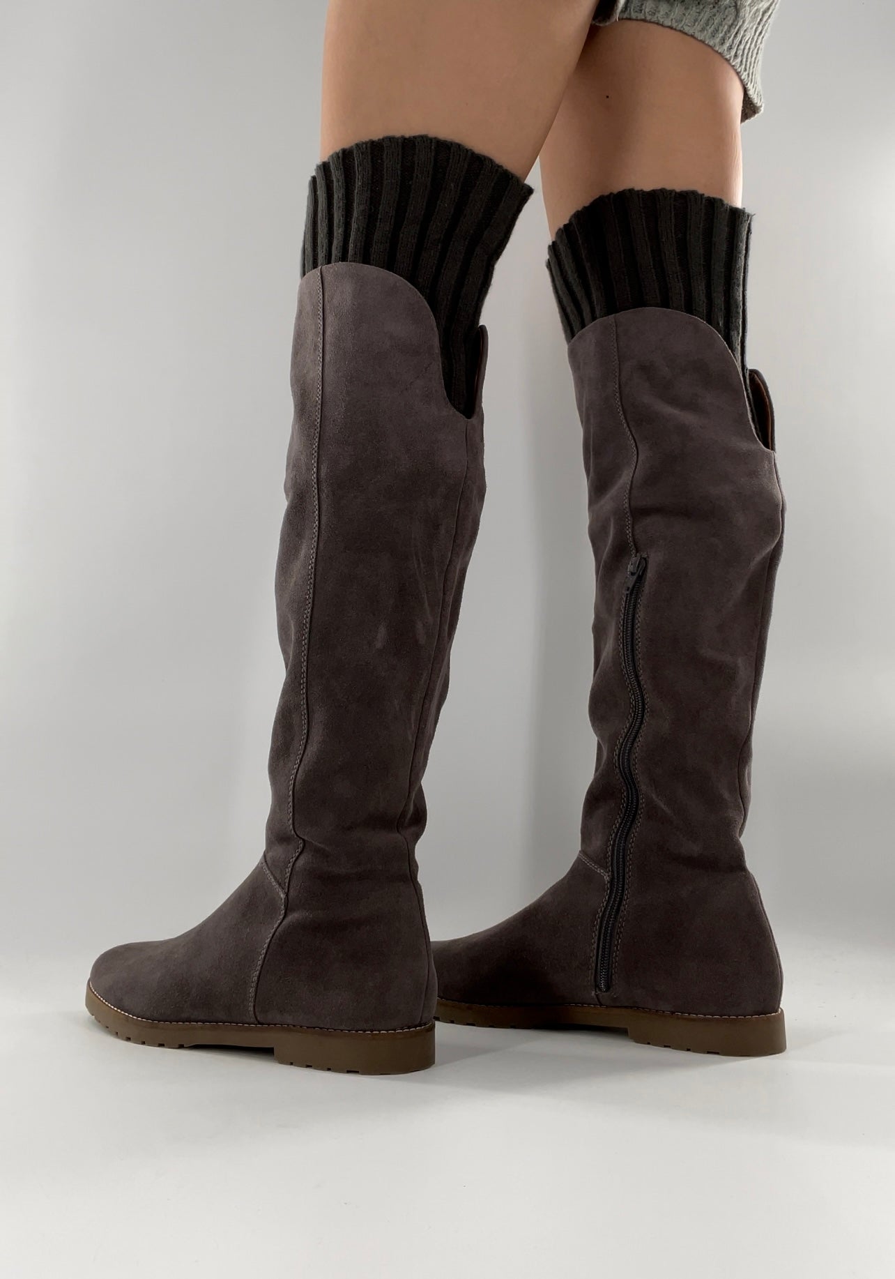 CORSO COMO Suede Knee High Boots Grey with Built in Leg Warmer (10)