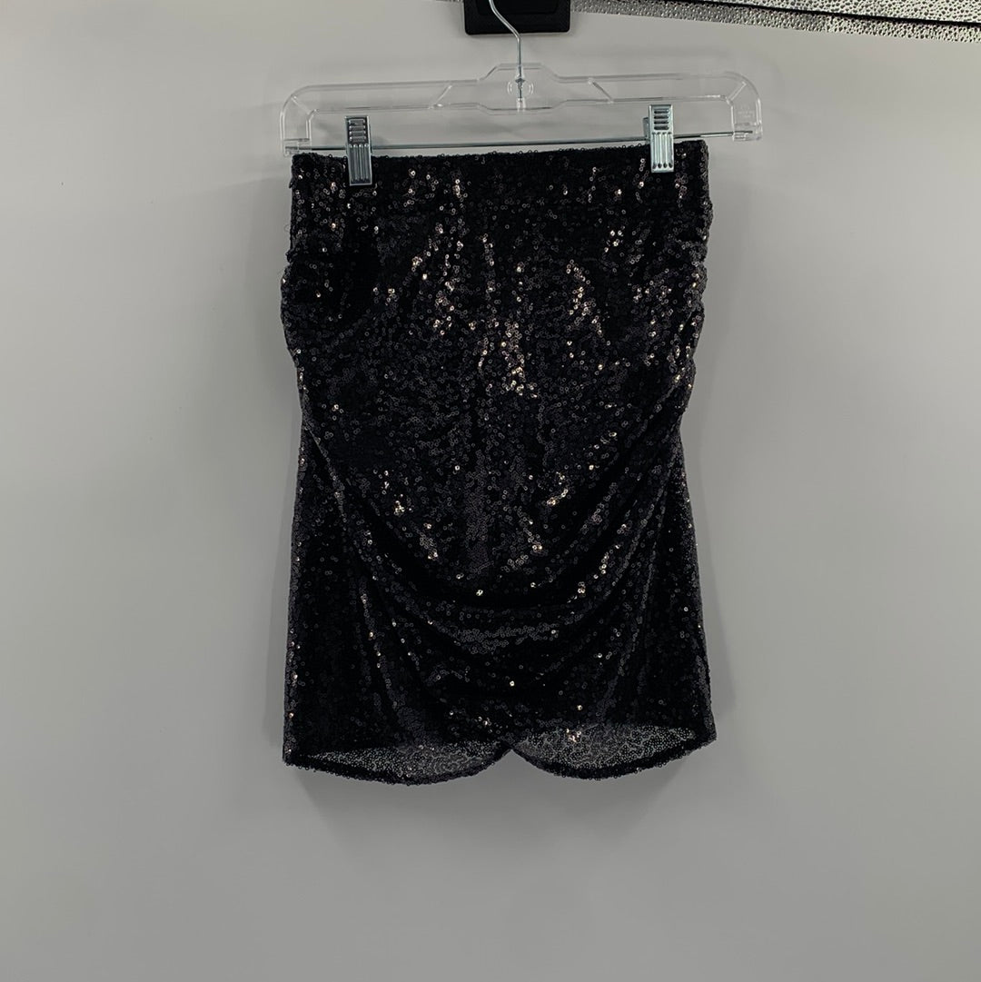 Free People Black  Sequin Mini Skirt, Rushed Sides
