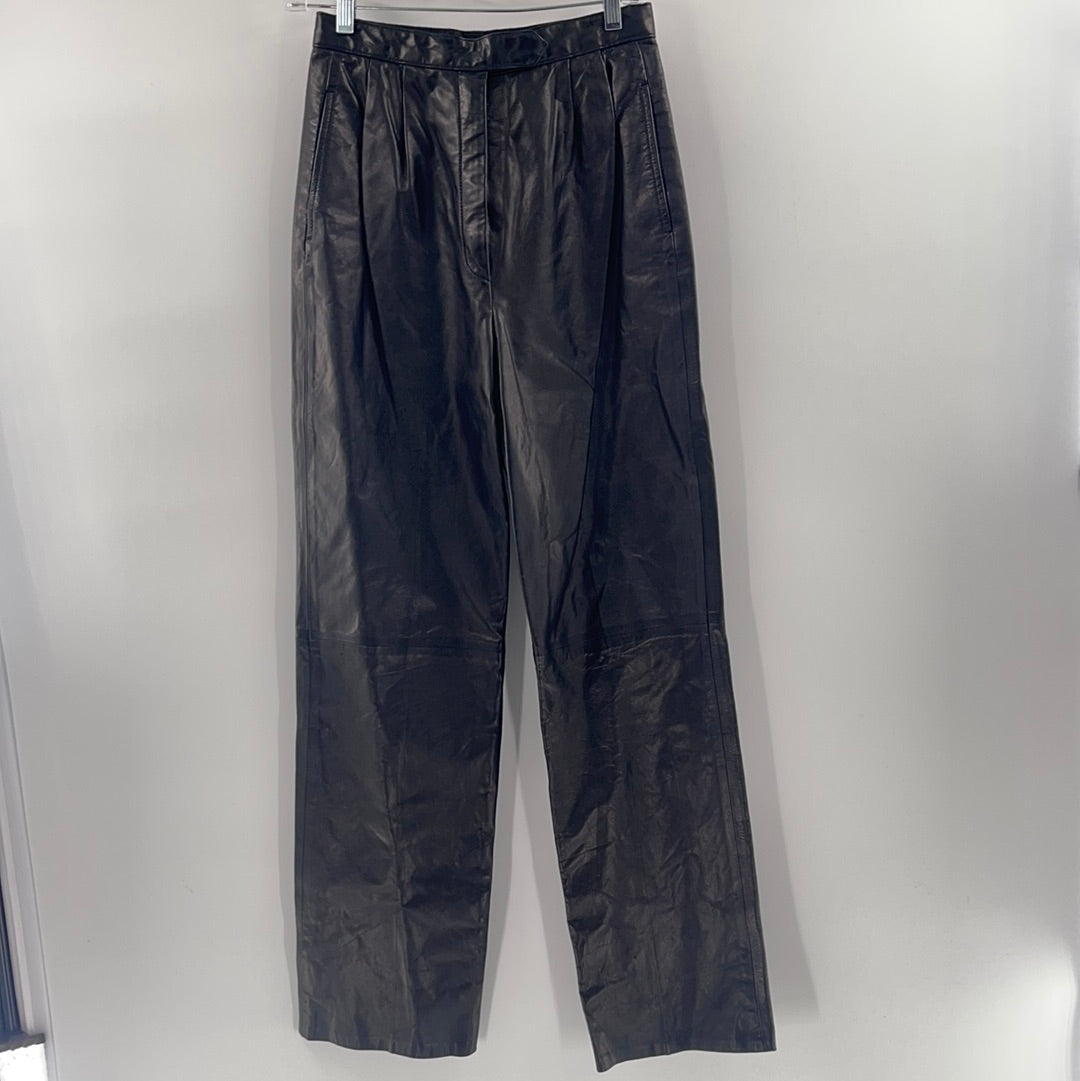 West Bay Vintage 100% Leather High Waist Black Pants (Size 10)