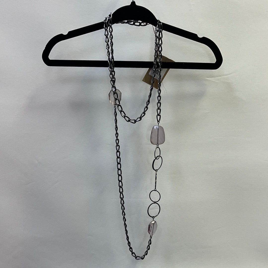 Vintage dark grey chain necklace with plastic stones + rings