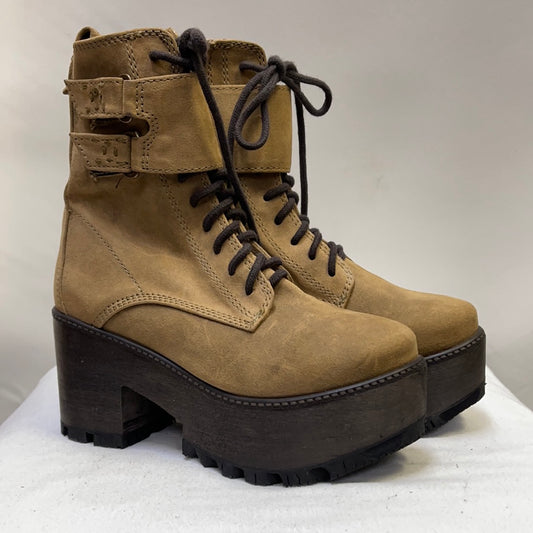 Free People Zip Up Tan Vegan Leather Boots