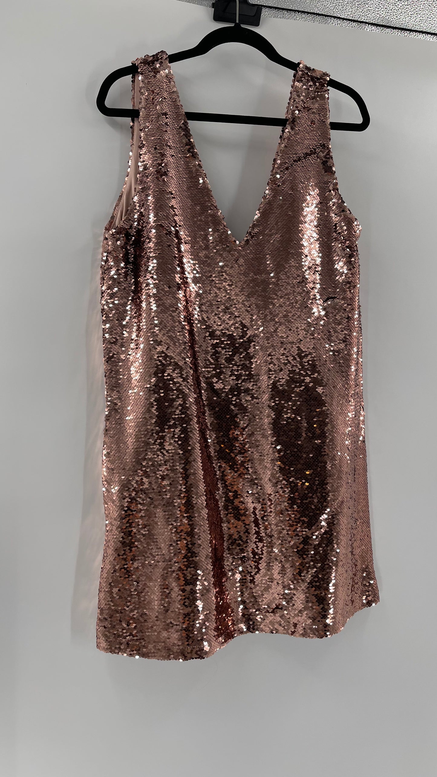 Free People X BB Dakota A Pretty Penny Rose Gold/Copper Sequin Dress (Medium)