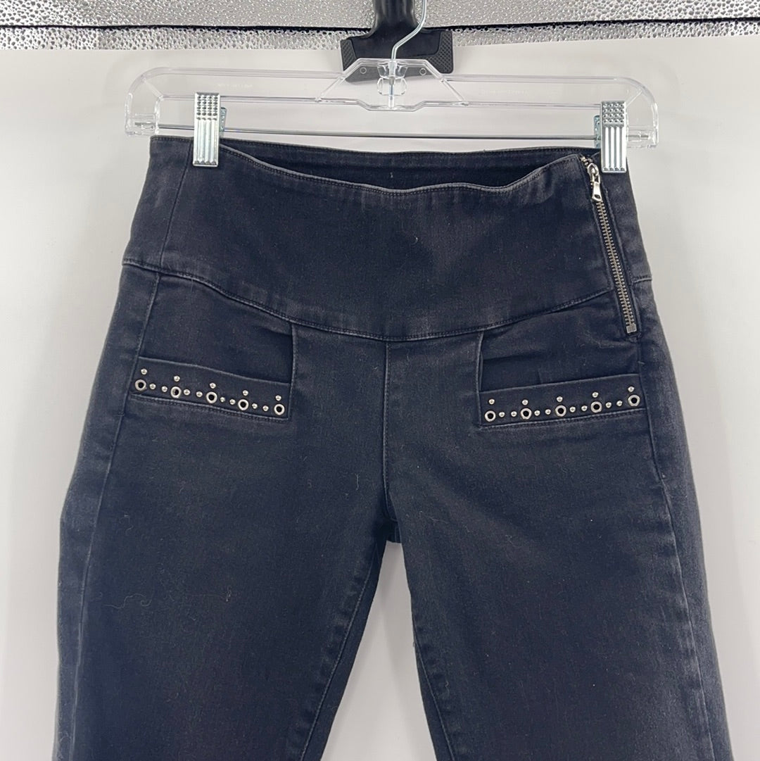 Paige Anthropologie Black Encrusted Zipper Jeans (Size 24)
