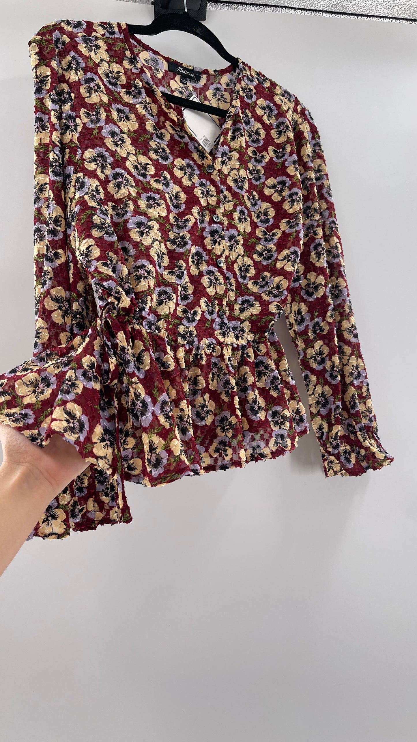 Madewell Burgundy Floral Blouse (Large)