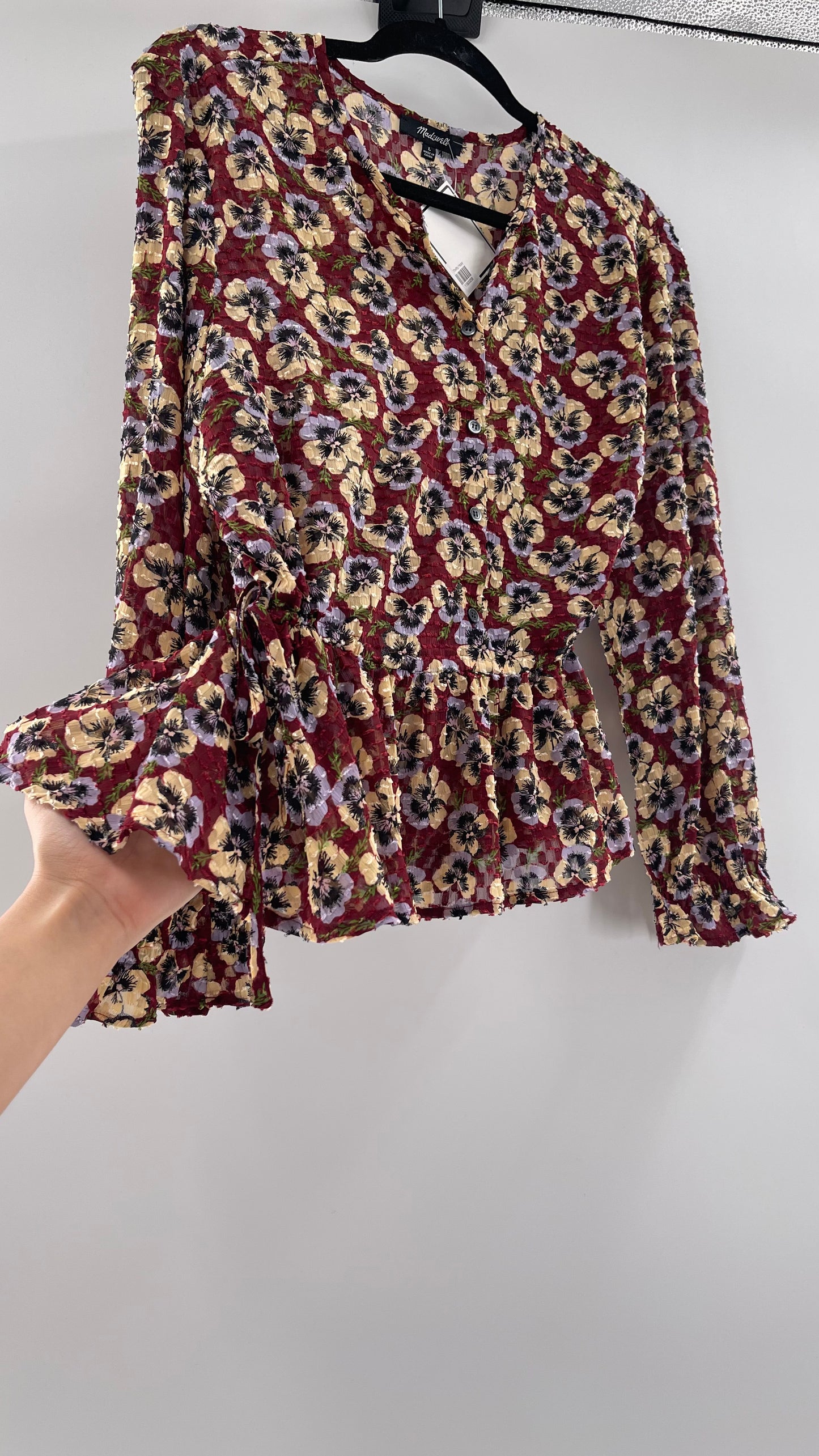 Madewell Burgundy Floral Blouse (Large)